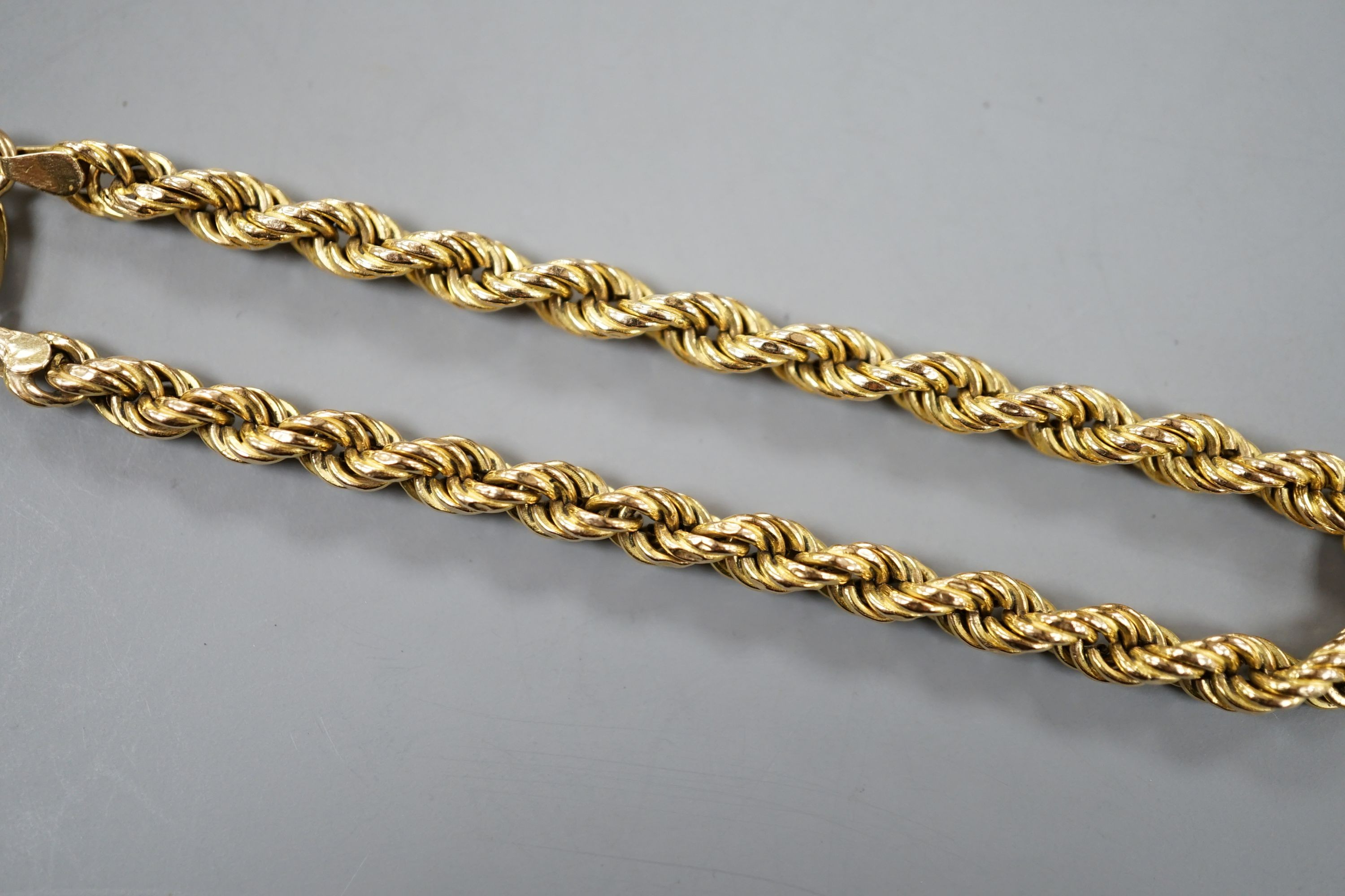 A modern 585 yellow metal rope twist bracelet, 19cm